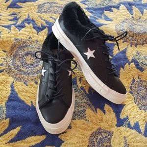Converse One Star Street Warmer Shoes Black Leather Faux Fur